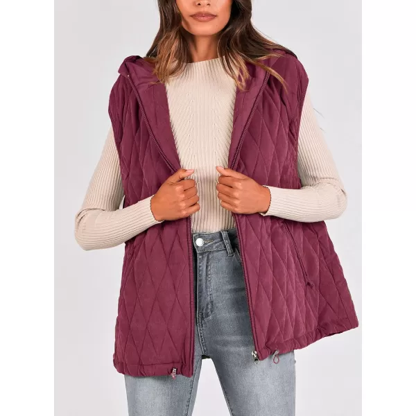 imagePRETTYGARDEN Womens 2024 Fall Vest Casual Sleeveless Hooded Zip Up Jacket Trendy Winter Coat OuterwearWine Red