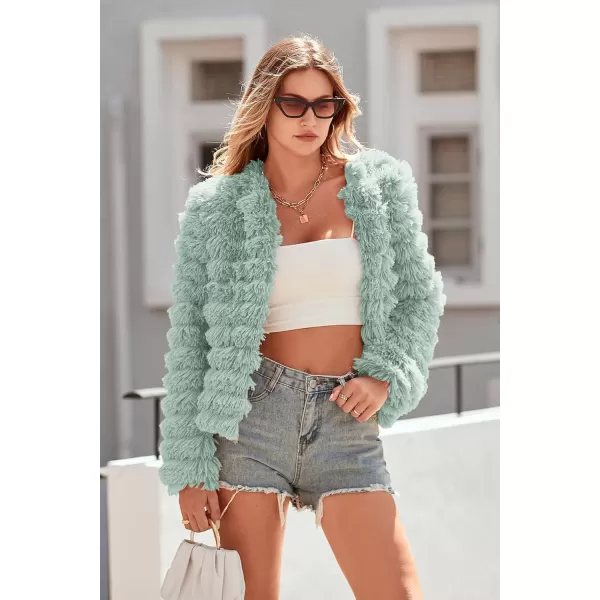imagePRETTYGARDEN Womens 2024 Winter Coats Fashion Faux Fur Long Sleeve Fleece Shaggy Lightweight Fall Cropped Jacket OuterwearFruit Green