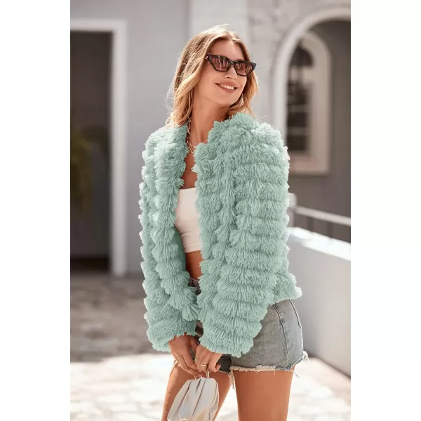imagePRETTYGARDEN Womens 2024 Winter Coats Fashion Faux Fur Long Sleeve Fleece Shaggy Lightweight Fall Cropped Jacket OuterwearFruit Green