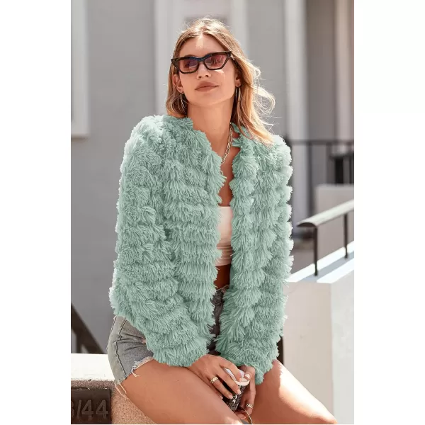 imagePRETTYGARDEN Womens 2024 Winter Coats Fashion Faux Fur Long Sleeve Fleece Shaggy Lightweight Fall Cropped Jacket OuterwearFruit Green