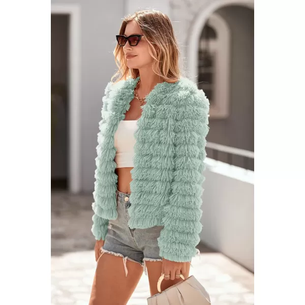 imagePRETTYGARDEN Womens 2024 Winter Coats Fashion Faux Fur Long Sleeve Fleece Shaggy Lightweight Fall Cropped Jacket OuterwearFruit Green