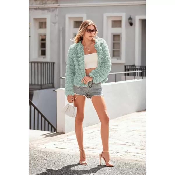 imagePRETTYGARDEN Womens 2024 Winter Coats Fashion Faux Fur Long Sleeve Fleece Shaggy Lightweight Fall Cropped Jacket OuterwearFruit Green