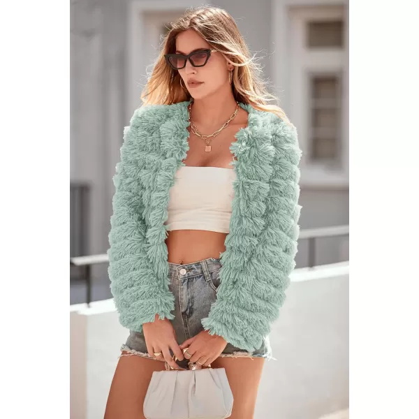 imagePRETTYGARDEN Womens 2024 Winter Coats Fashion Faux Fur Long Sleeve Fleece Shaggy Lightweight Fall Cropped Jacket OuterwearFruit Green