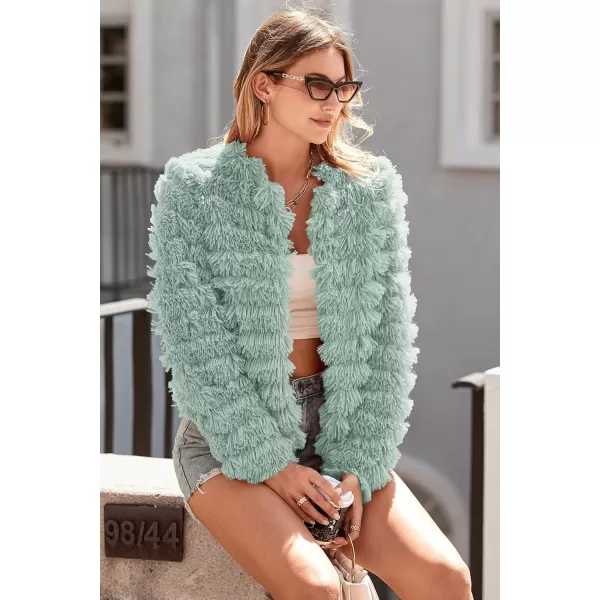 imagePRETTYGARDEN Womens 2024 Winter Coats Fashion Faux Fur Long Sleeve Fleece Shaggy Lightweight Fall Cropped Jacket OuterwearFruit Green