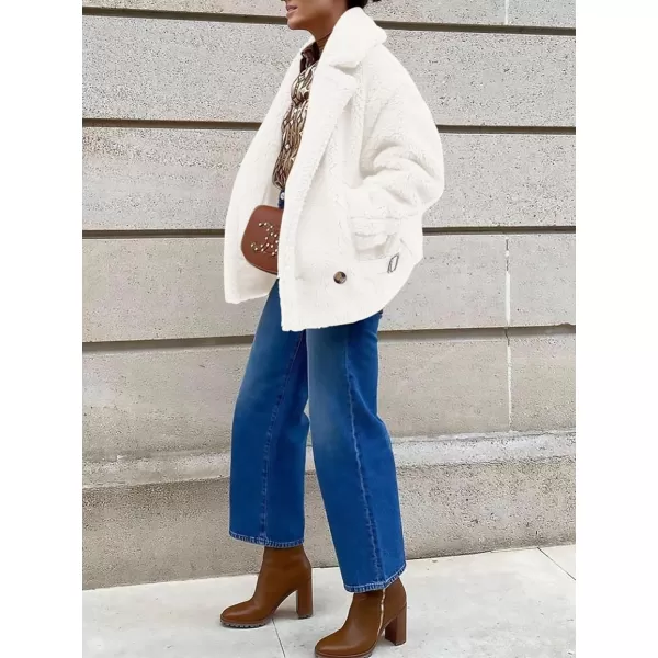 imagePRETTYGARDEN Womens 2024 Winter Fashion Sherpa Coats Lapel Fleece Jacket Long Sleeve Pockets Faux Fur Dressy Fall OutfitsBeige White