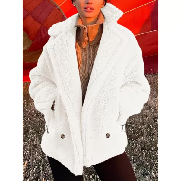 imagePRETTYGARDEN Womens 2024 Winter Fashion Sherpa Coats Lapel Fleece Jacket Long Sleeve Pockets Faux Fur Dressy Fall OutfitsBeige White
