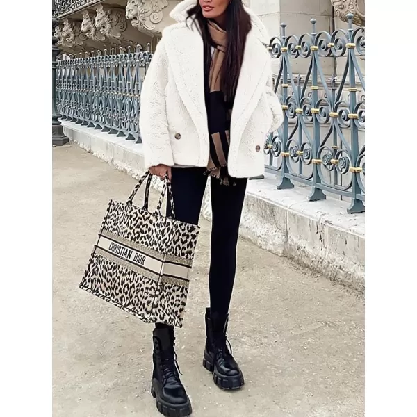 imagePRETTYGARDEN Womens 2024 Winter Fashion Sherpa Coats Lapel Fleece Jacket Long Sleeve Pockets Faux Fur Dressy Fall OutfitsBeige White