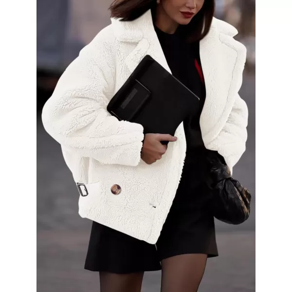 imagePRETTYGARDEN Womens 2024 Winter Fashion Sherpa Coats Lapel Fleece Jacket Long Sleeve Pockets Faux Fur Dressy Fall OutfitsBeige White