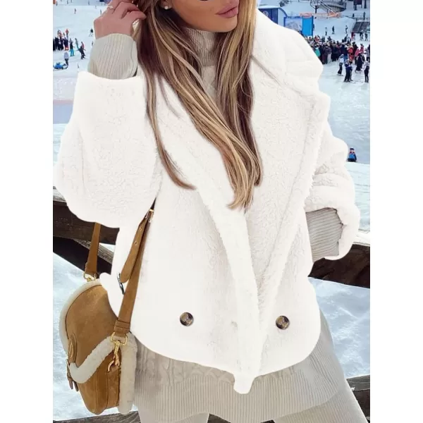 imagePRETTYGARDEN Womens 2024 Winter Fashion Sherpa Coats Lapel Fleece Jacket Long Sleeve Pockets Faux Fur Dressy Fall OutfitsBeige White