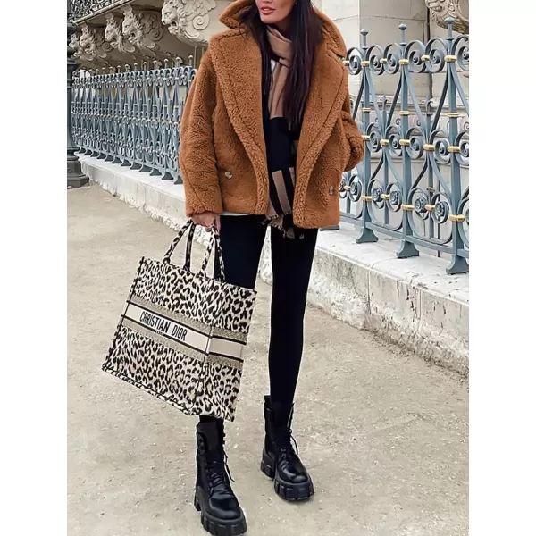 imagePRETTYGARDEN Womens 2024 Winter Fashion Sherpa Coats Lapel Fleece Jacket Long Sleeve Pockets Faux Fur Dressy Fall OutfitsCamel