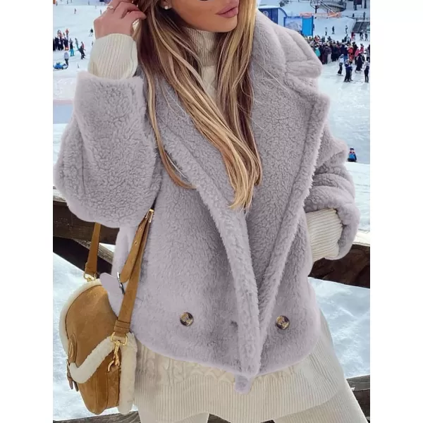 imagePRETTYGARDEN Womens 2024 Winter Fashion Sherpa Coats Lapel Fleece Jacket Long Sleeve Pockets Faux Fur Dressy Fall OutfitsLight Grey
