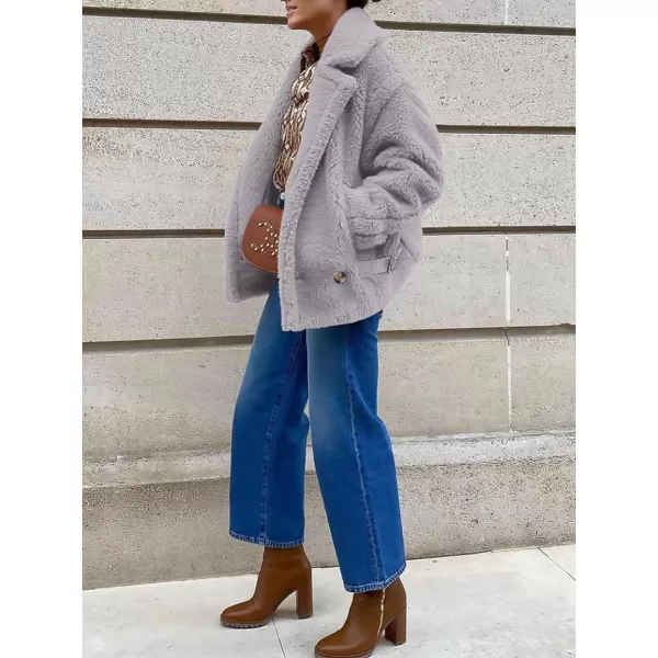 imagePRETTYGARDEN Womens 2024 Winter Fashion Sherpa Coats Lapel Fleece Jacket Long Sleeve Pockets Faux Fur Dressy Fall OutfitsLight Grey