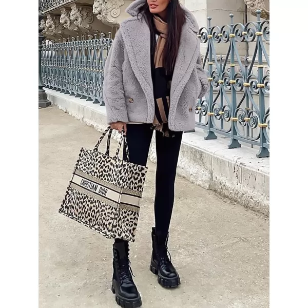 imagePRETTYGARDEN Womens 2024 Winter Fashion Sherpa Coats Lapel Fleece Jacket Long Sleeve Pockets Faux Fur Dressy Fall OutfitsLight Grey