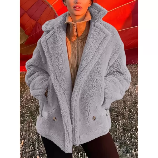 imagePRETTYGARDEN Womens 2024 Winter Fashion Sherpa Coats Lapel Fleece Jacket Long Sleeve Pockets Faux Fur Dressy Fall OutfitsLight Grey