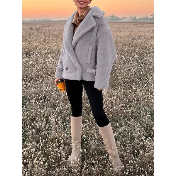 imagePRETTYGARDEN Womens 2024 Winter Fashion Sherpa Coats Lapel Fleece Jacket Long Sleeve Pockets Faux Fur Dressy Fall OutfitsLight Grey