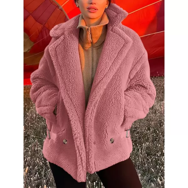 imagePRETTYGARDEN Womens 2024 Winter Fashion Sherpa Coats Lapel Fleece Jacket Long Sleeve Pockets Faux Fur Dressy Fall OutfitsPink