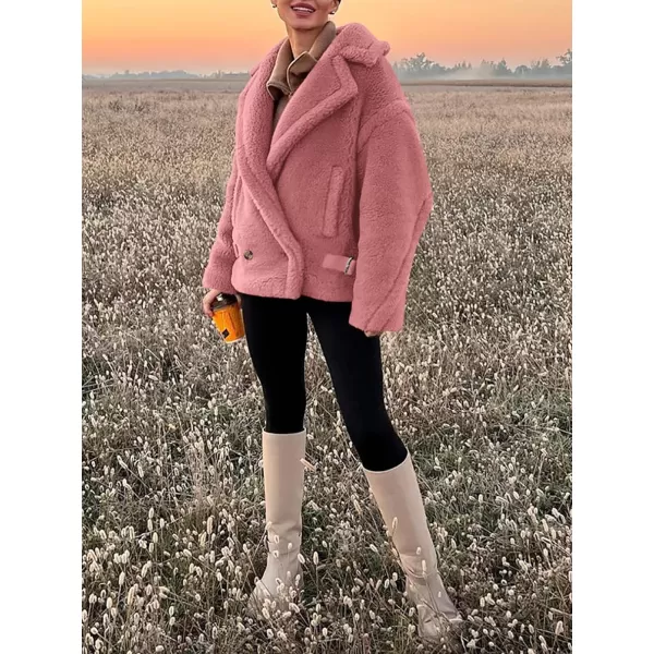 imagePRETTYGARDEN Womens 2024 Winter Fashion Sherpa Coats Lapel Fleece Jacket Long Sleeve Pockets Faux Fur Dressy Fall OutfitsPink