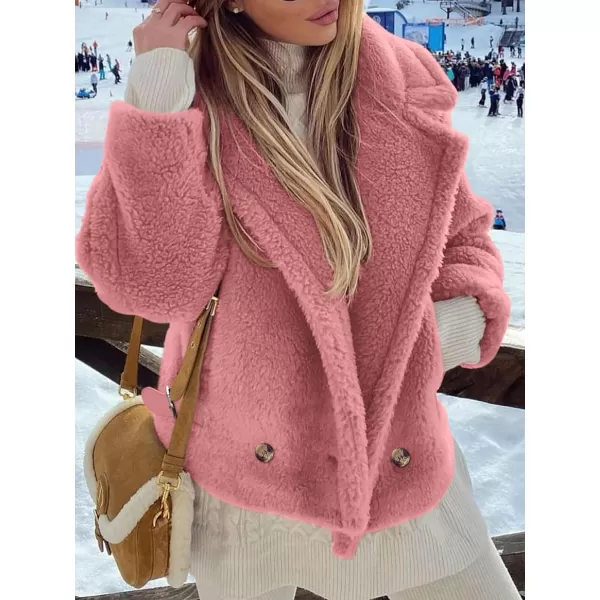 imagePRETTYGARDEN Womens 2024 Winter Fashion Sherpa Coats Lapel Fleece Jacket Long Sleeve Pockets Faux Fur Dressy Fall OutfitsPink