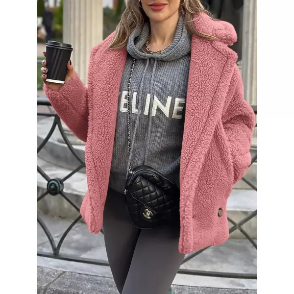 imagePRETTYGARDEN Womens 2024 Winter Fashion Sherpa Coats Lapel Fleece Jacket Long Sleeve Pockets Faux Fur Dressy Fall OutfitsPink