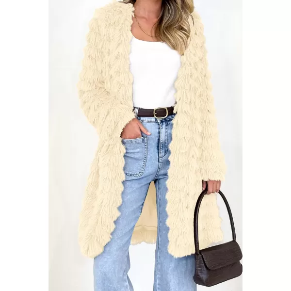 imagePRETTYGARDEN Womens 2024 Winter Faux Fur Jackets Fall Fashion Open Front Long Shaggy Coat OuterwearBeige Yellow