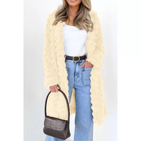 imagePRETTYGARDEN Womens 2024 Winter Faux Fur Jackets Fall Fashion Open Front Long Shaggy Coat OuterwearBeige Yellow