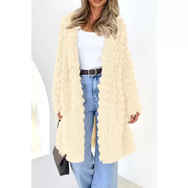 imagePRETTYGARDEN Womens 2024 Winter Faux Fur Jackets Fall Fashion Open Front Long Shaggy Coat OuterwearBeige Yellow