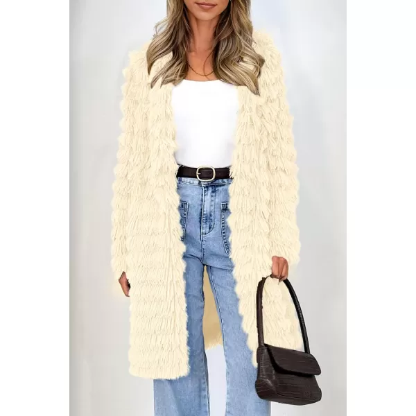 imagePRETTYGARDEN Womens 2024 Winter Faux Fur Jackets Fall Fashion Open Front Long Shaggy Coat OuterwearBeige Yellow