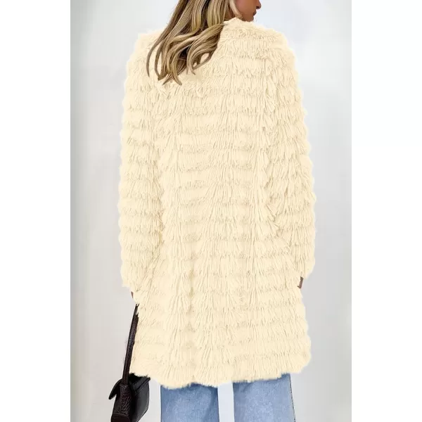 imagePRETTYGARDEN Womens 2024 Winter Faux Fur Jackets Fall Fashion Open Front Long Shaggy Coat OuterwearBeige Yellow