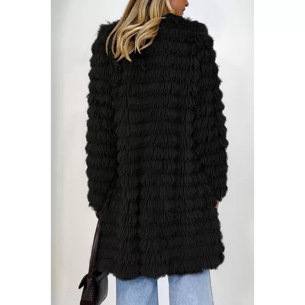 imagePRETTYGARDEN Womens 2024 Winter Faux Fur Jackets Fall Fashion Open Front Long Shaggy Coat OuterwearBlack