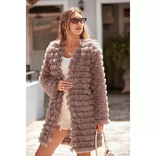 imagePRETTYGARDEN Womens 2024 Winter Faux Fur Jackets Fall Fashion Open Front Long Shaggy Coat OuterwearCoffee