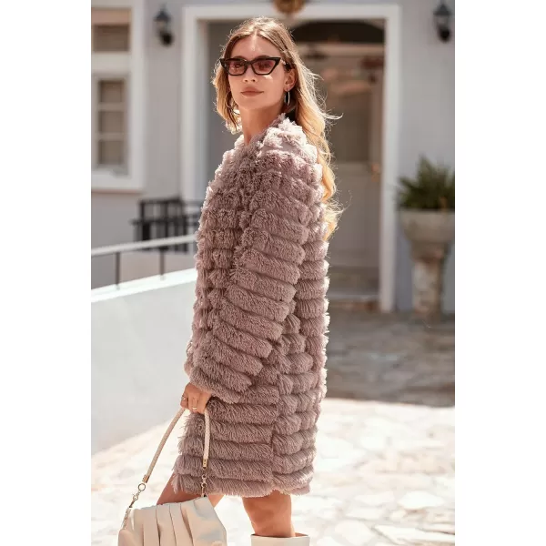 imagePRETTYGARDEN Womens 2024 Winter Faux Fur Jackets Fall Fashion Open Front Long Shaggy Coat OuterwearCoffee