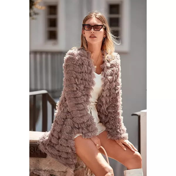 imagePRETTYGARDEN Womens 2024 Winter Faux Fur Jackets Fall Fashion Open Front Long Shaggy Coat OuterwearCoffee