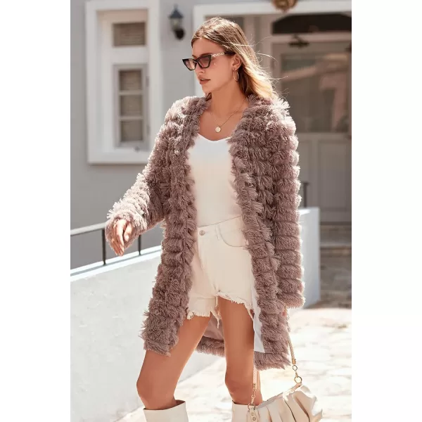 imagePRETTYGARDEN Womens 2024 Winter Faux Fur Jackets Fall Fashion Open Front Long Shaggy Coat OuterwearCoffee
