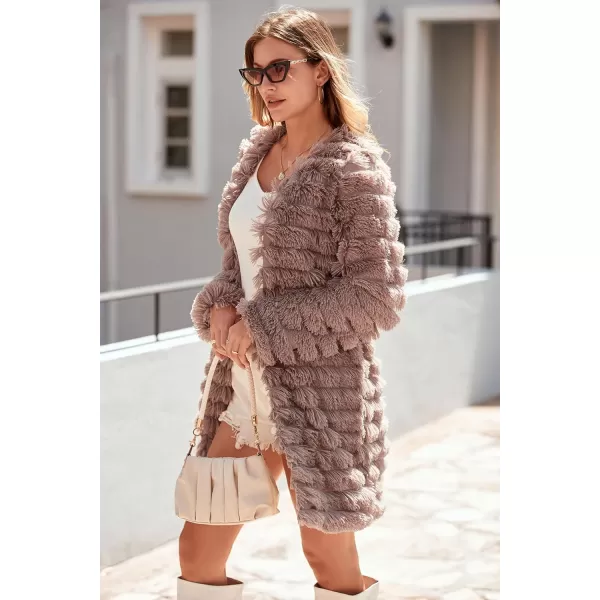 imagePRETTYGARDEN Womens 2024 Winter Faux Fur Jackets Fall Fashion Open Front Long Shaggy Coat OuterwearCoffee
