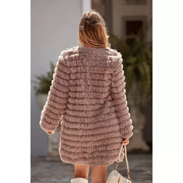 imagePRETTYGARDEN Womens 2024 Winter Faux Fur Jackets Fall Fashion Open Front Long Shaggy Coat OuterwearCoffee