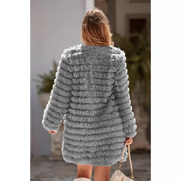 imagePRETTYGARDEN Womens 2024 Winter Faux Fur Jackets Fall Fashion Open Front Long Shaggy Coat OuterwearDark Grey
