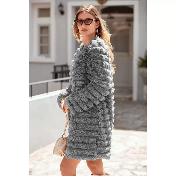 imagePRETTYGARDEN Womens 2024 Winter Faux Fur Jackets Fall Fashion Open Front Long Shaggy Coat OuterwearDark Grey