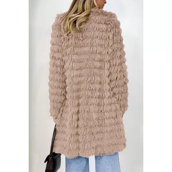 imagePRETTYGARDEN Womens 2024 Winter Faux Fur Jackets Fall Fashion Open Front Long Shaggy Coat OuterwearDark Khaki