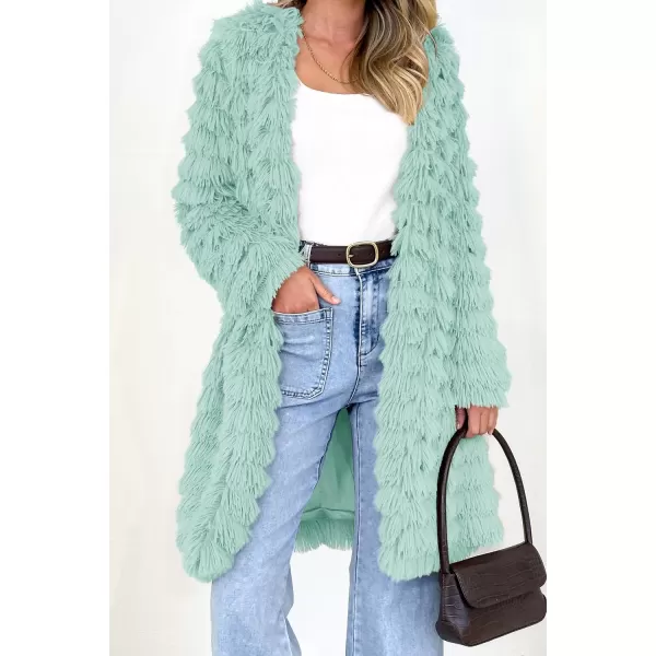 imagePRETTYGARDEN Womens 2024 Winter Faux Fur Jackets Fall Fashion Open Front Long Shaggy Coat OuterwearFruit Green