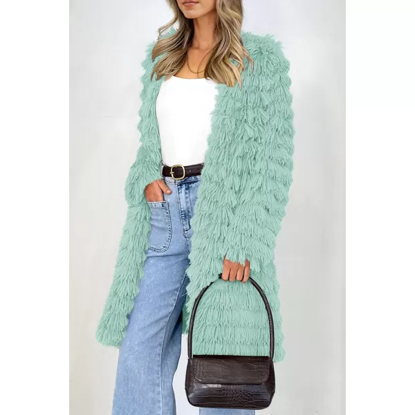 imagePRETTYGARDEN Womens 2024 Winter Faux Fur Jackets Fall Fashion Open Front Long Shaggy Coat OuterwearFruit Green