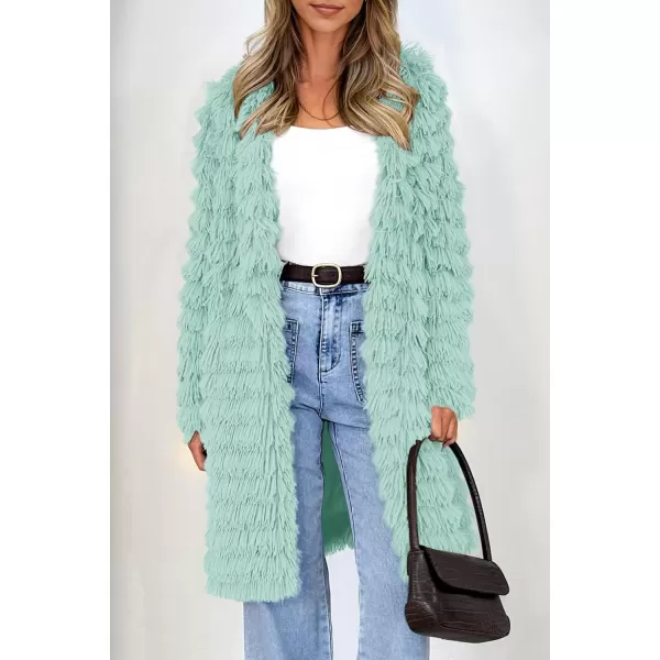 imagePRETTYGARDEN Womens 2024 Winter Faux Fur Jackets Fall Fashion Open Front Long Shaggy Coat OuterwearFruit Green