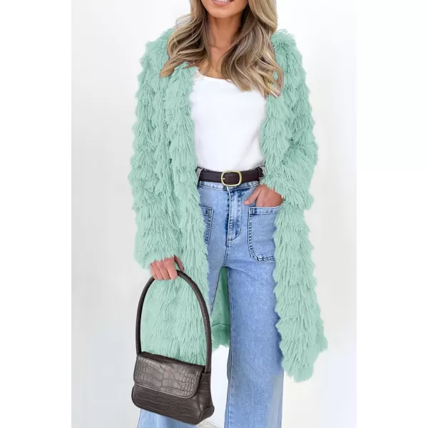 imagePRETTYGARDEN Womens 2024 Winter Faux Fur Jackets Fall Fashion Open Front Long Shaggy Coat OuterwearFruit Green