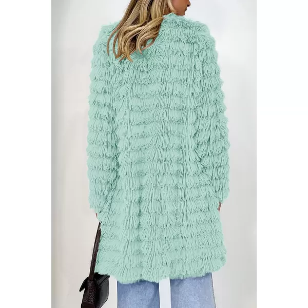 imagePRETTYGARDEN Womens 2024 Winter Faux Fur Jackets Fall Fashion Open Front Long Shaggy Coat OuterwearFruit Green