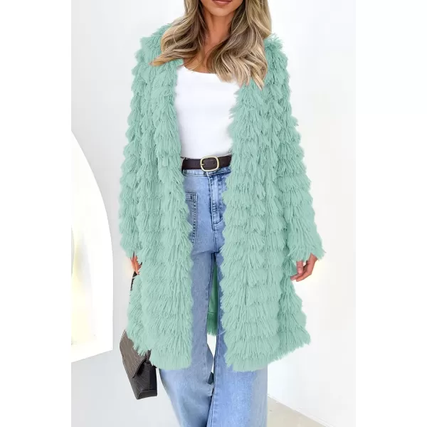 imagePRETTYGARDEN Womens 2024 Winter Faux Fur Jackets Fall Fashion Open Front Long Shaggy Coat OuterwearFruit Green
