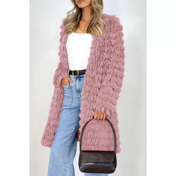 imagePRETTYGARDEN Womens 2024 Winter Faux Fur Jackets Fall Fashion Open Front Long Shaggy Coat OuterwearPink