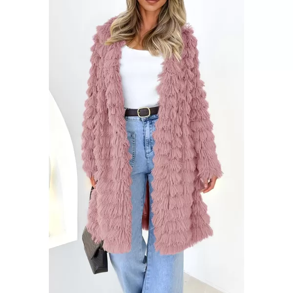 imagePRETTYGARDEN Womens 2024 Winter Faux Fur Jackets Fall Fashion Open Front Long Shaggy Coat OuterwearPink