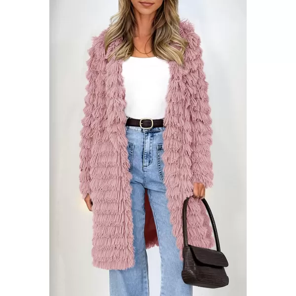 imagePRETTYGARDEN Womens 2024 Winter Faux Fur Jackets Fall Fashion Open Front Long Shaggy Coat OuterwearPink