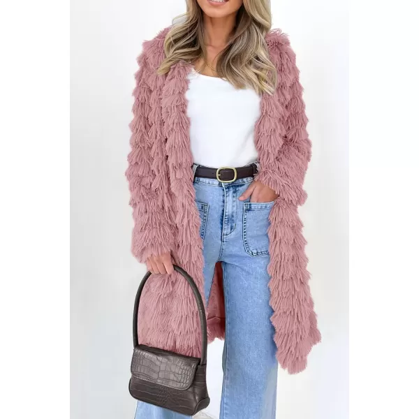 imagePRETTYGARDEN Womens 2024 Winter Faux Fur Jackets Fall Fashion Open Front Long Shaggy Coat OuterwearPink