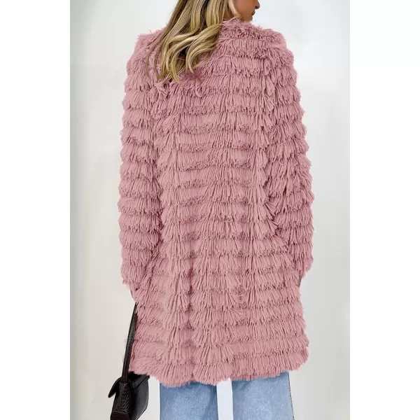 imagePRETTYGARDEN Womens 2024 Winter Faux Fur Jackets Fall Fashion Open Front Long Shaggy Coat OuterwearPink