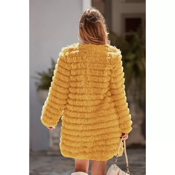 imagePRETTYGARDEN Womens 2024 Winter Faux Fur Jackets Fall Fashion Open Front Long Shaggy Coat OuterwearYellow